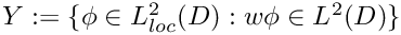 $Y := \{\phi \in L^2_{loc}(D): w\phi \in L^2(D)\}$