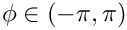 $\phi \in (-\pi, \pi)$