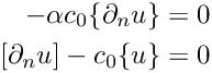 \[
\begin{aligned}
[u] - \alpha c_0 \{\partial_n u\} = 0\\
[\partial_n u] - c_0 \{u\} = 0
\end{aligned}
\]